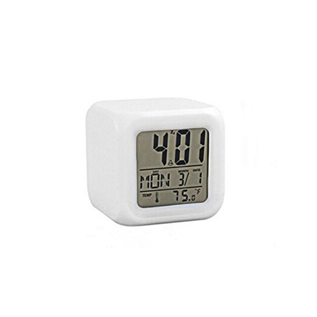 Square White Colour Changing Digital Clock