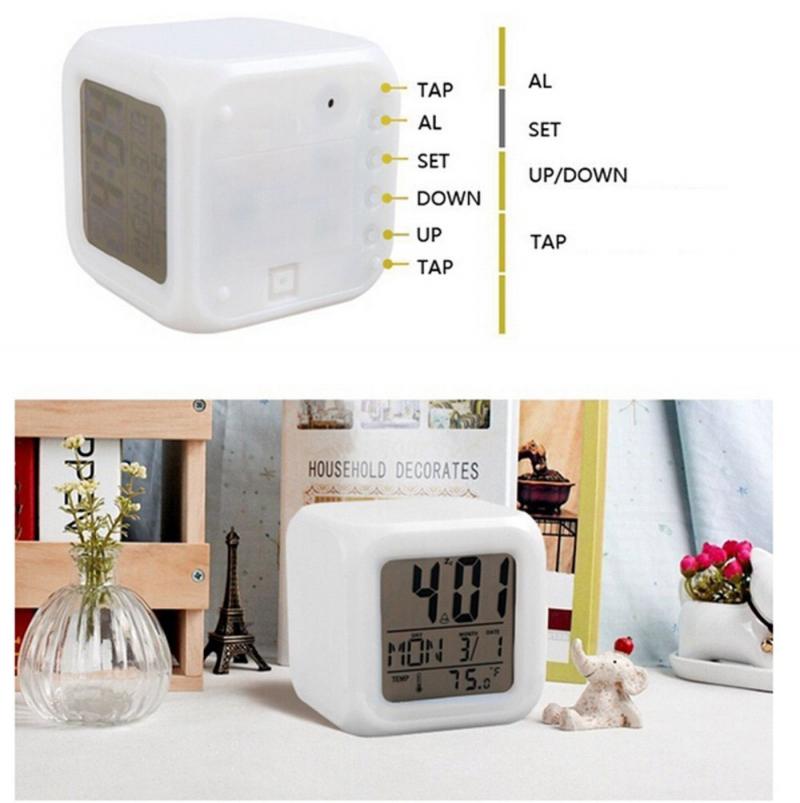 Square White Colour Changing Digital Clock