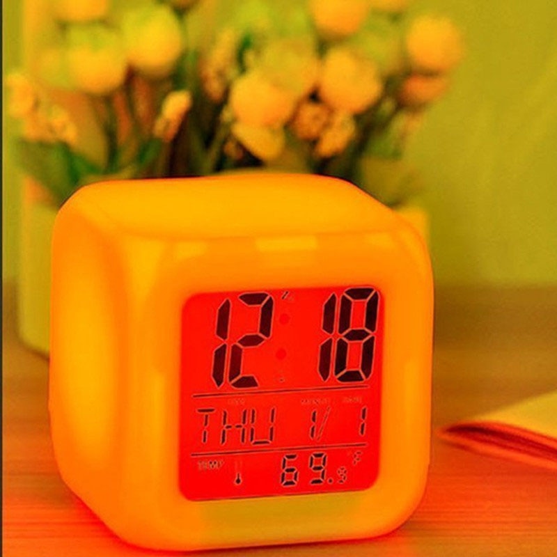 Square White Colour Changing Digital Clock