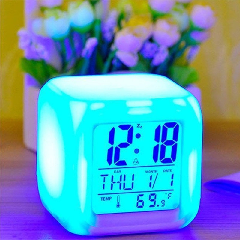 Square White Colour Changing Digital Clock